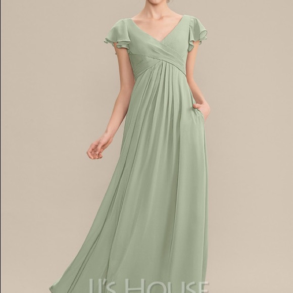 JJ's House Chiffon Dress With Cascading Ruffles Pockets Size 0 NWT - Picture 3 of 8